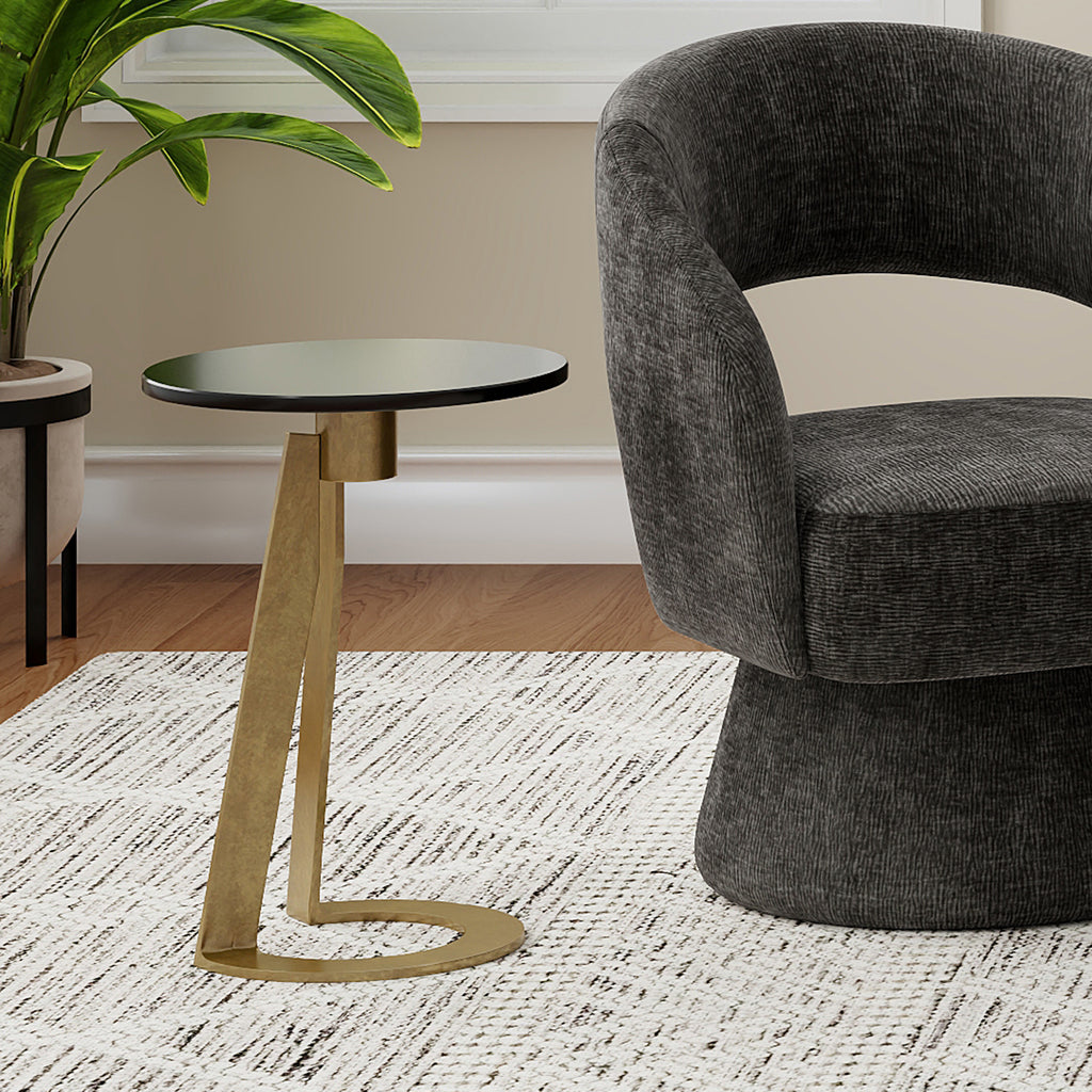 Devas Round Accent Table (Black and Aged Brass)
