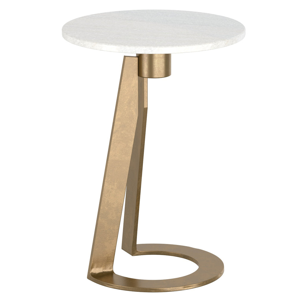 Devas Round Accent Table (White and Aged Brass)