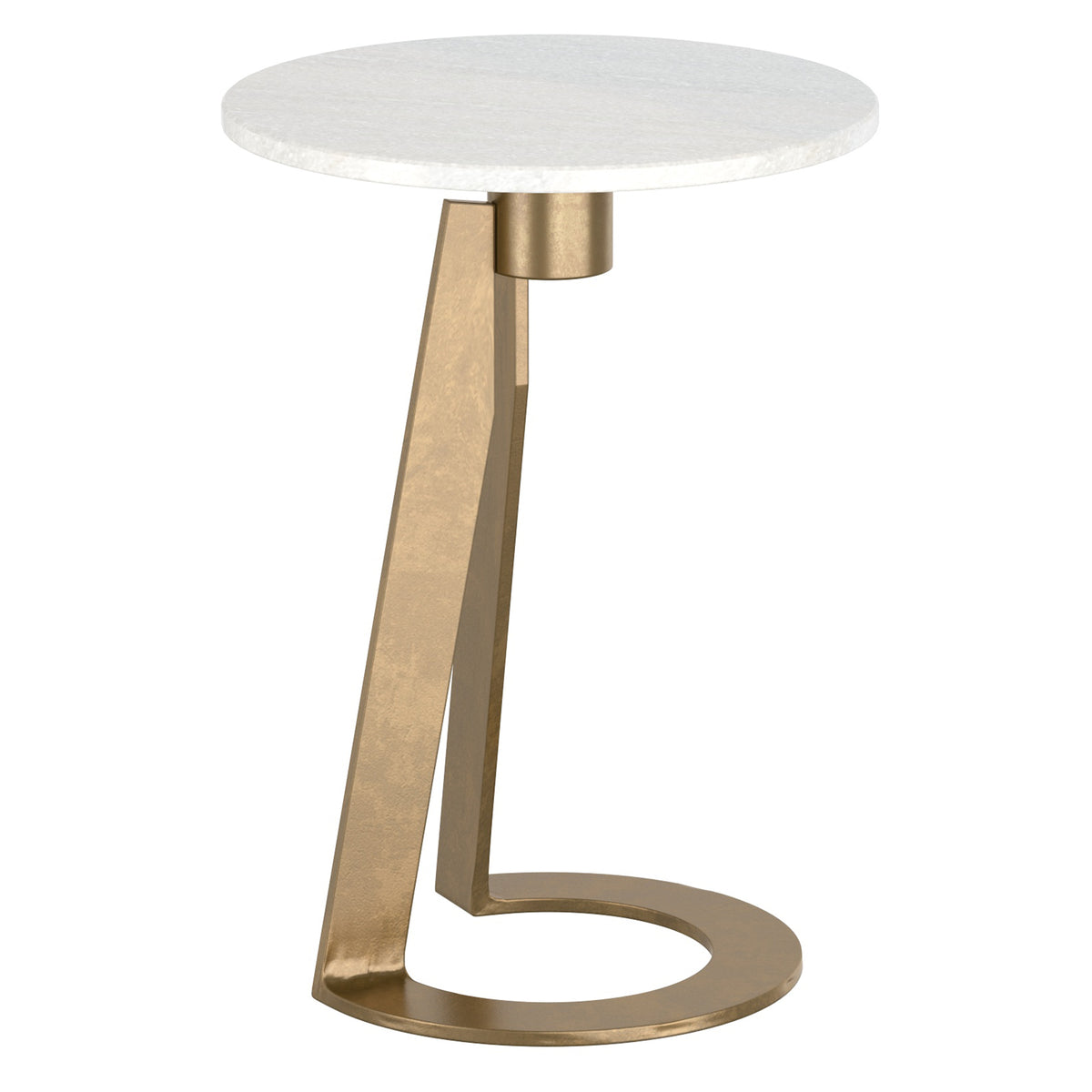 Devas Round Accent Table (White and Aged Brass)