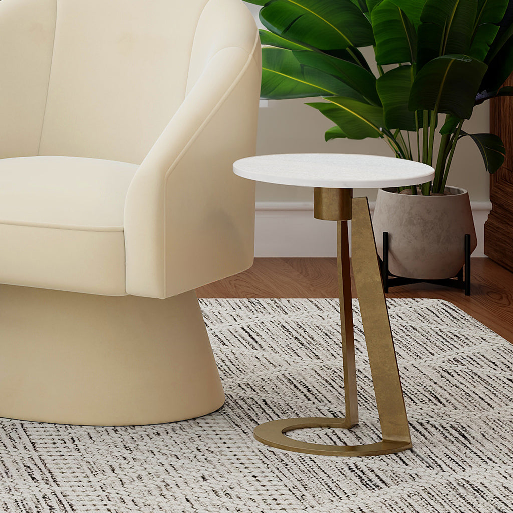 Devas Round Accent Table (White and Aged Brass)