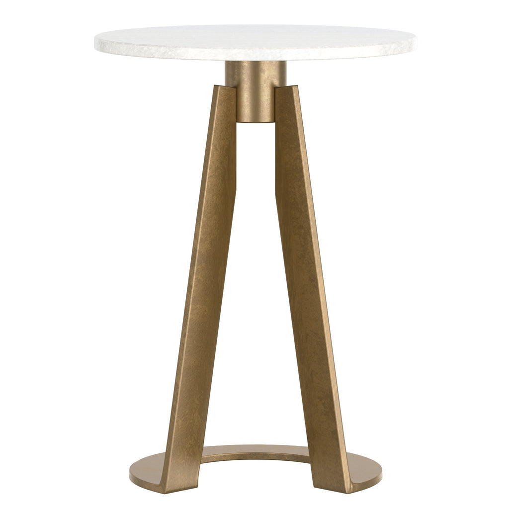 Devas Round Accent Table (White and Aged Brass)