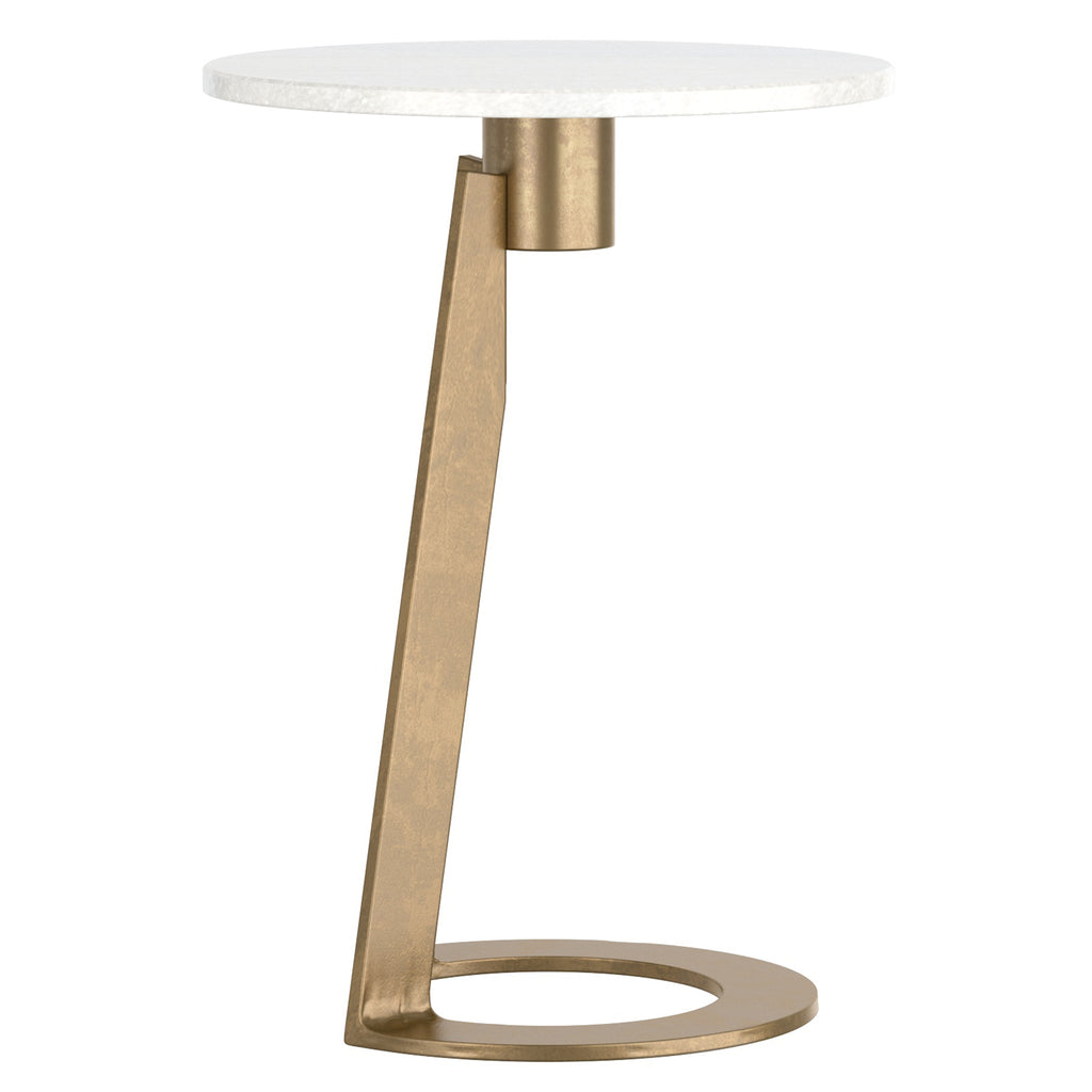 Devas Round Accent Table (White and Aged Brass)