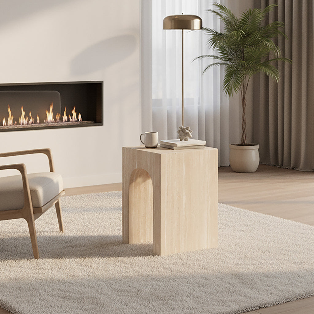 Atticus Square Accent Table (Travertine)