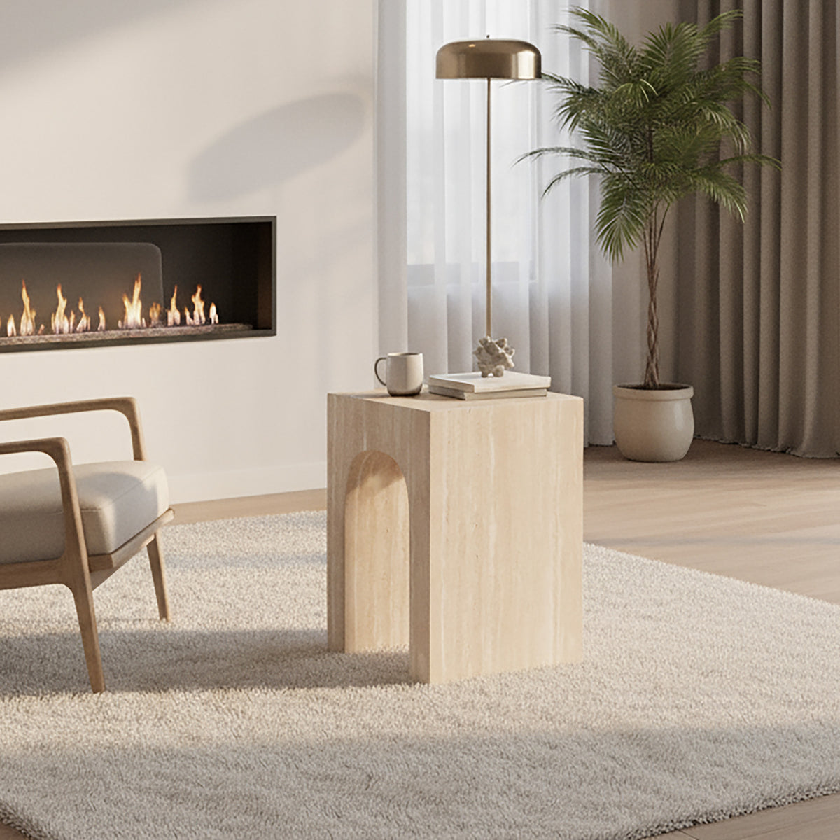 Atticus Square Accent Table (Travertine)