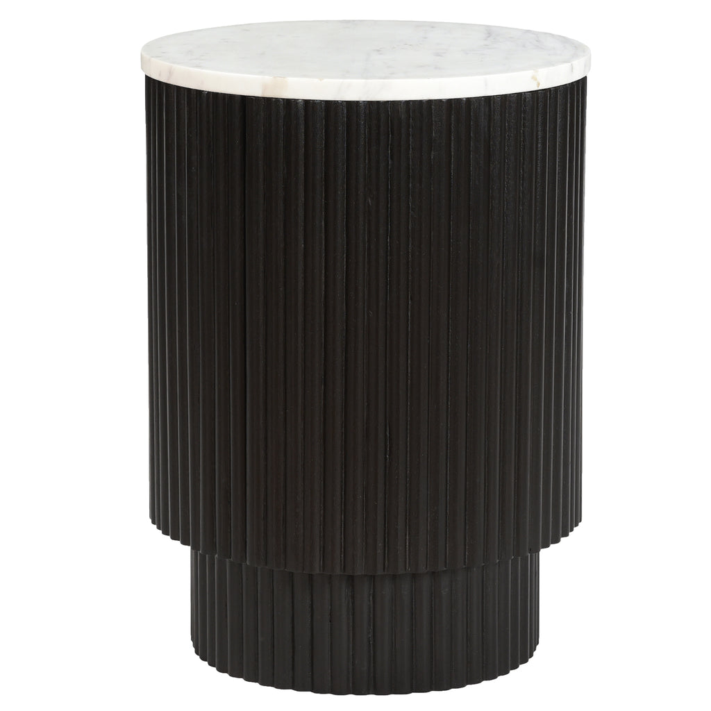 Reyna Round Accent Table with Storage (Black and White)