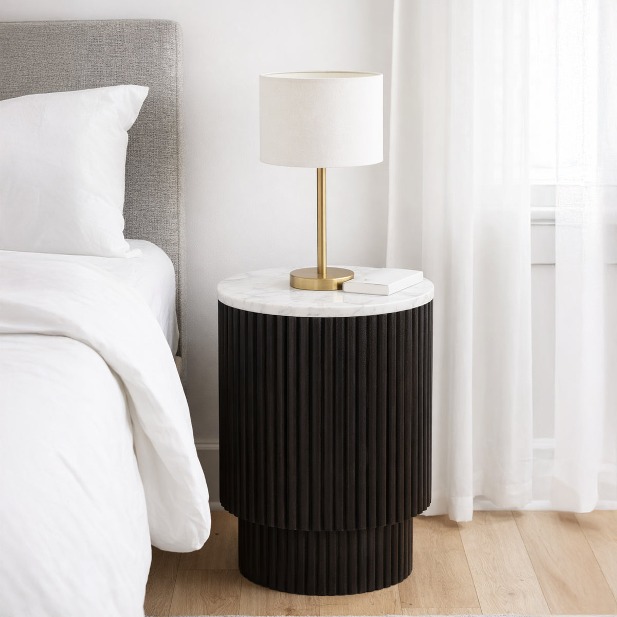 Reyna Round Accent Table with Storage (Black and White)