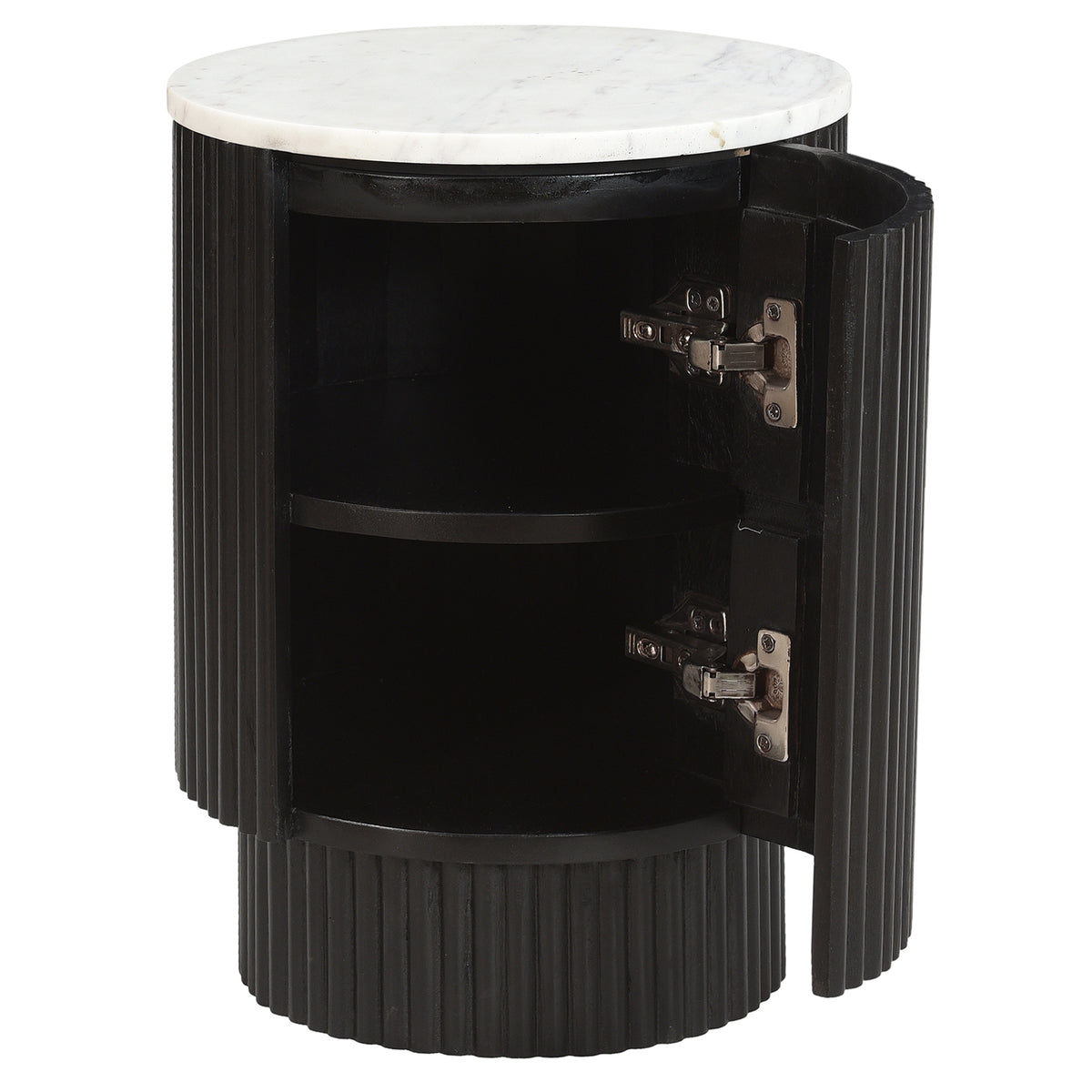 Reyna Round Accent Table with Storage (Black and White)