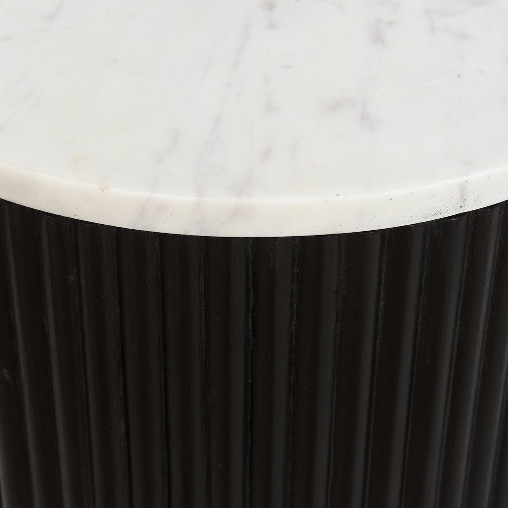 Reyna Round Accent Table with Storage (Black and White)