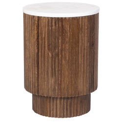 Reyna Round Accent Table with Storage (Walnut and White)