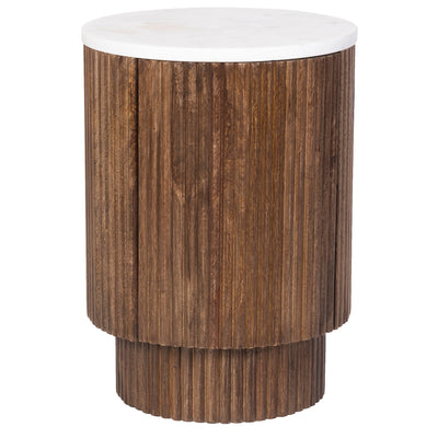 Table d'appoint ronde Reyna avec rangement (Noyer et blanc)