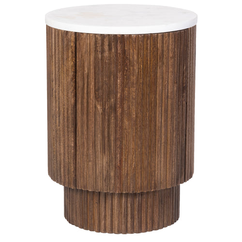 Reyna Round Accent Table with Storage (Walnut and White)