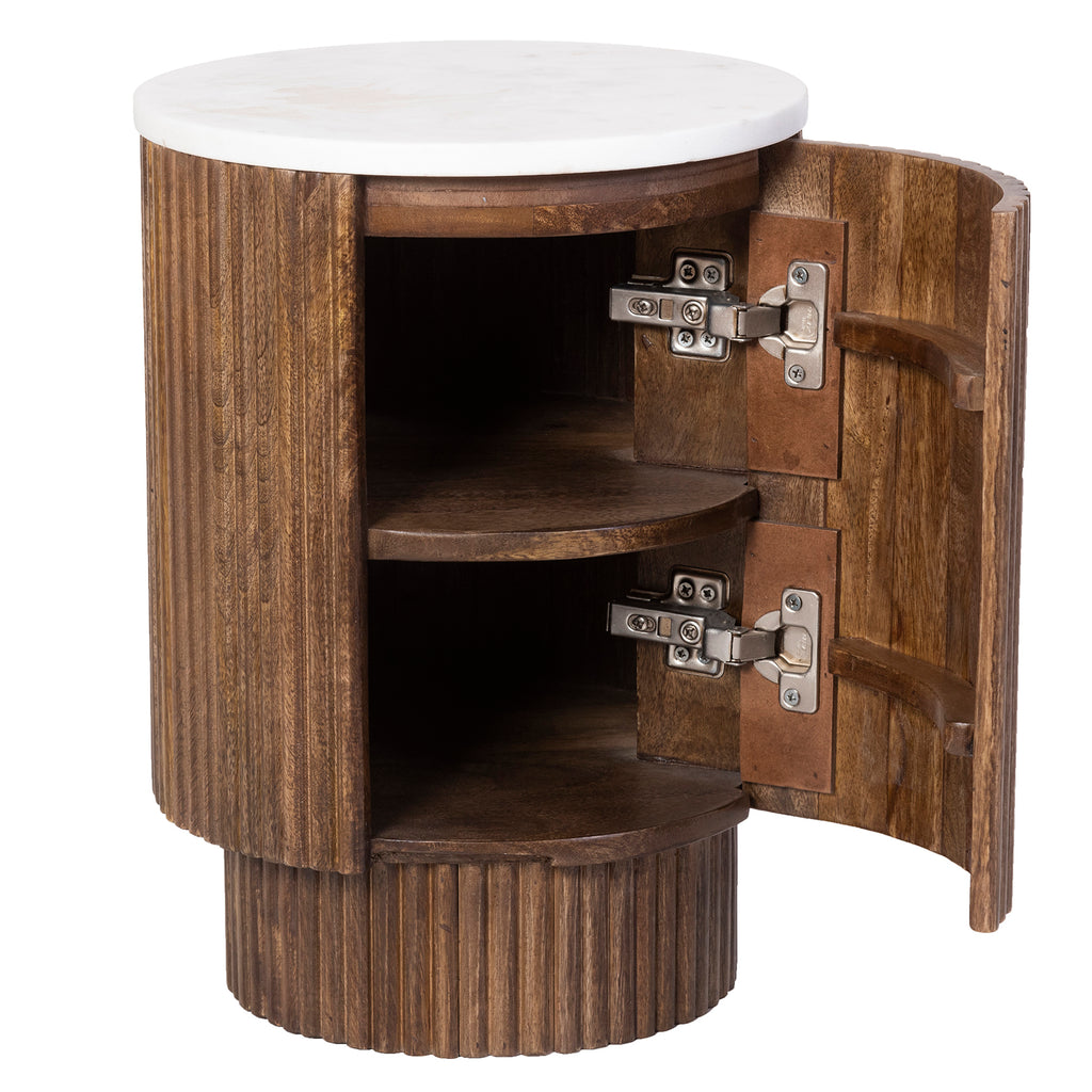 Reyna Round Accent Table with Storage (Walnut and White)
