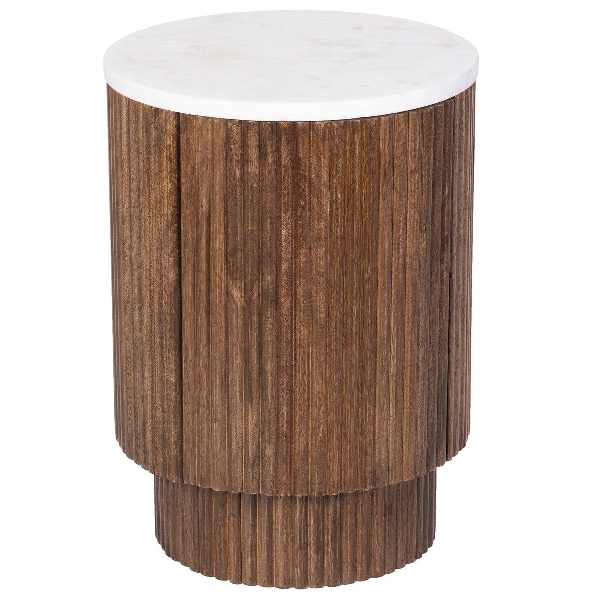 Reyna Round Accent Table with Storage (Walnut and White)