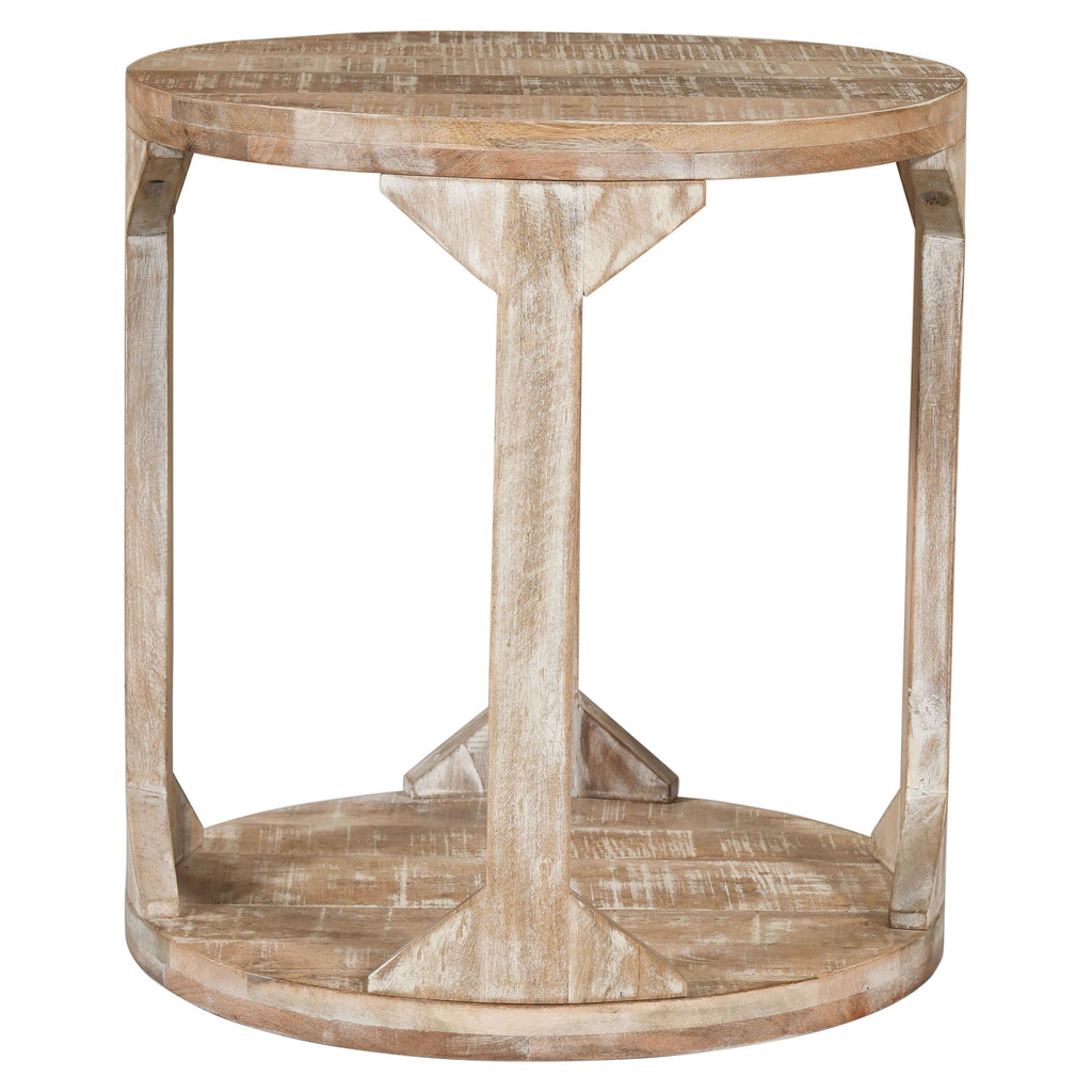 Avni Round Accent Table (Distressed Natural)