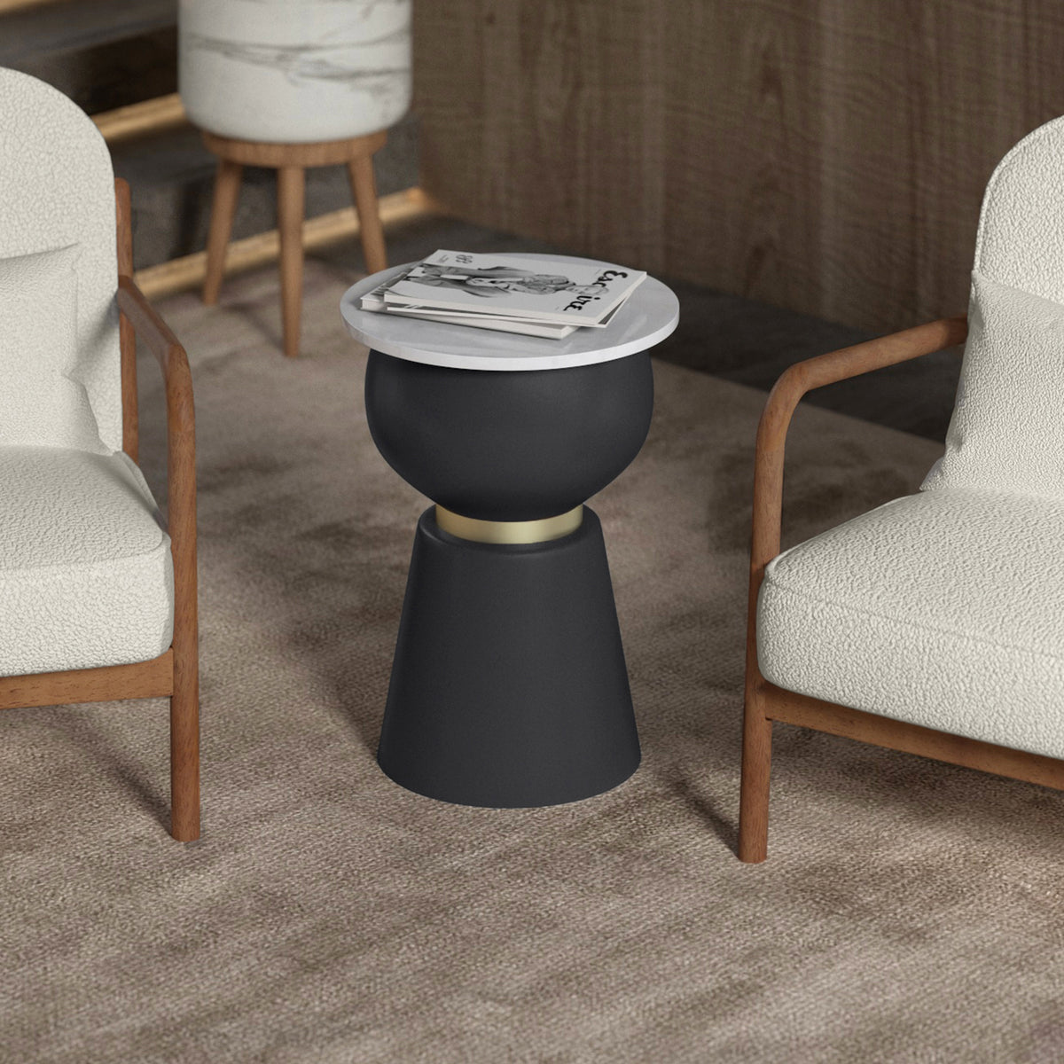 Alora Accent Table (Black and White and Brushed Gold)