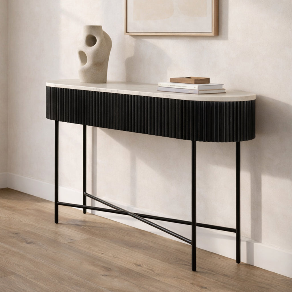 Reyna Console Table, 39″ with Drawers (Black and White)