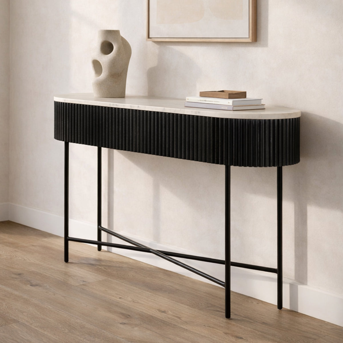 Reyna Console Table, 39″ with Drawers (Black and White)