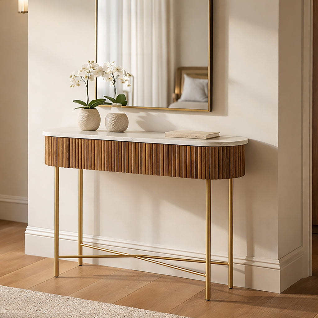 Reyna Console Table, 39″ with Drawers (Walnut and White)