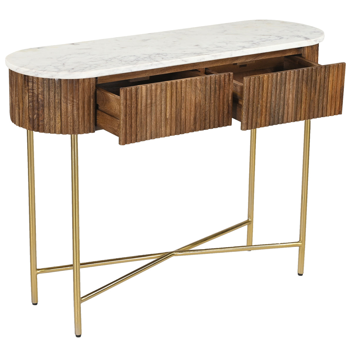 Reyna Console Table, 39″ with Drawers (Walnut and White)