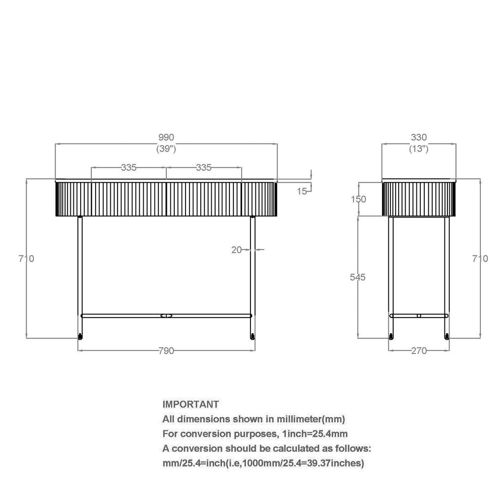 Reyna Console Table, 39″ with Drawers (Walnut and White)