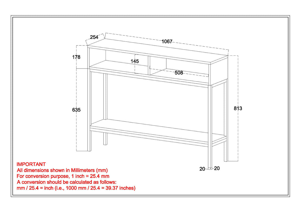 Ojas Console Table, 42″ (Natural Burnt and Black)