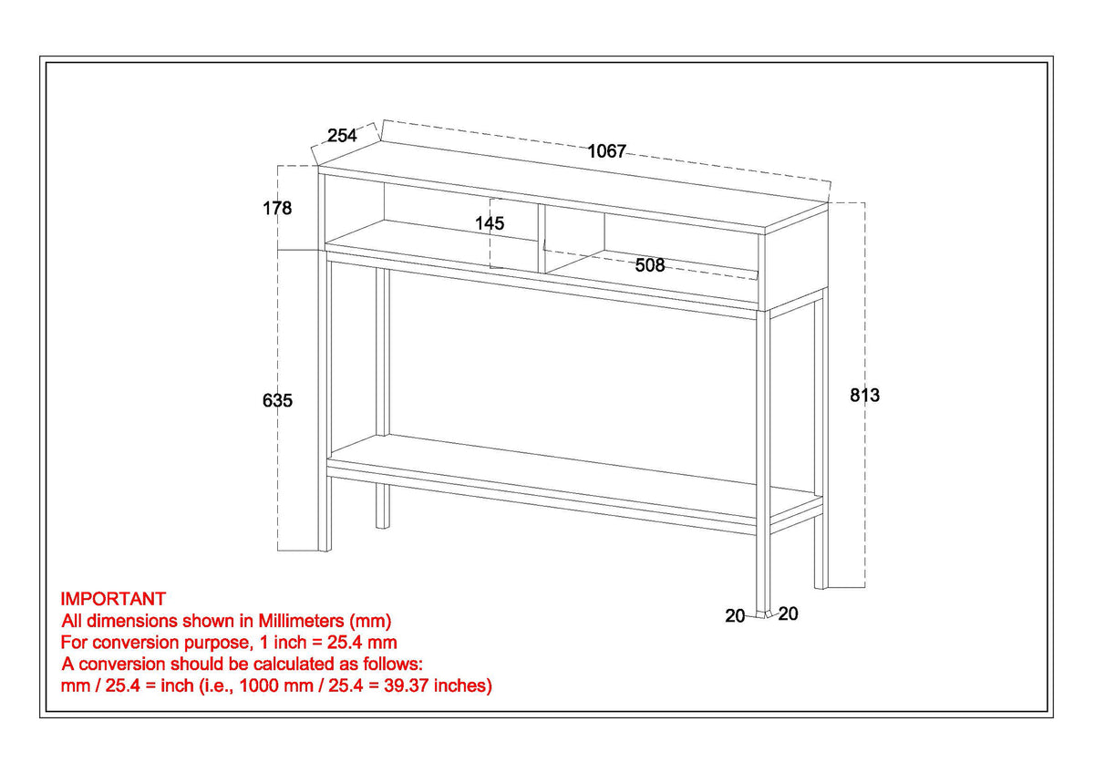 Ojas Console Table, 42″ (Natural Burnt and Black)
