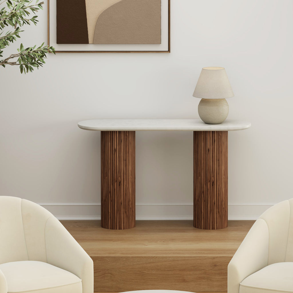 Jilsa Console Table, 50″ (Walnut and White)