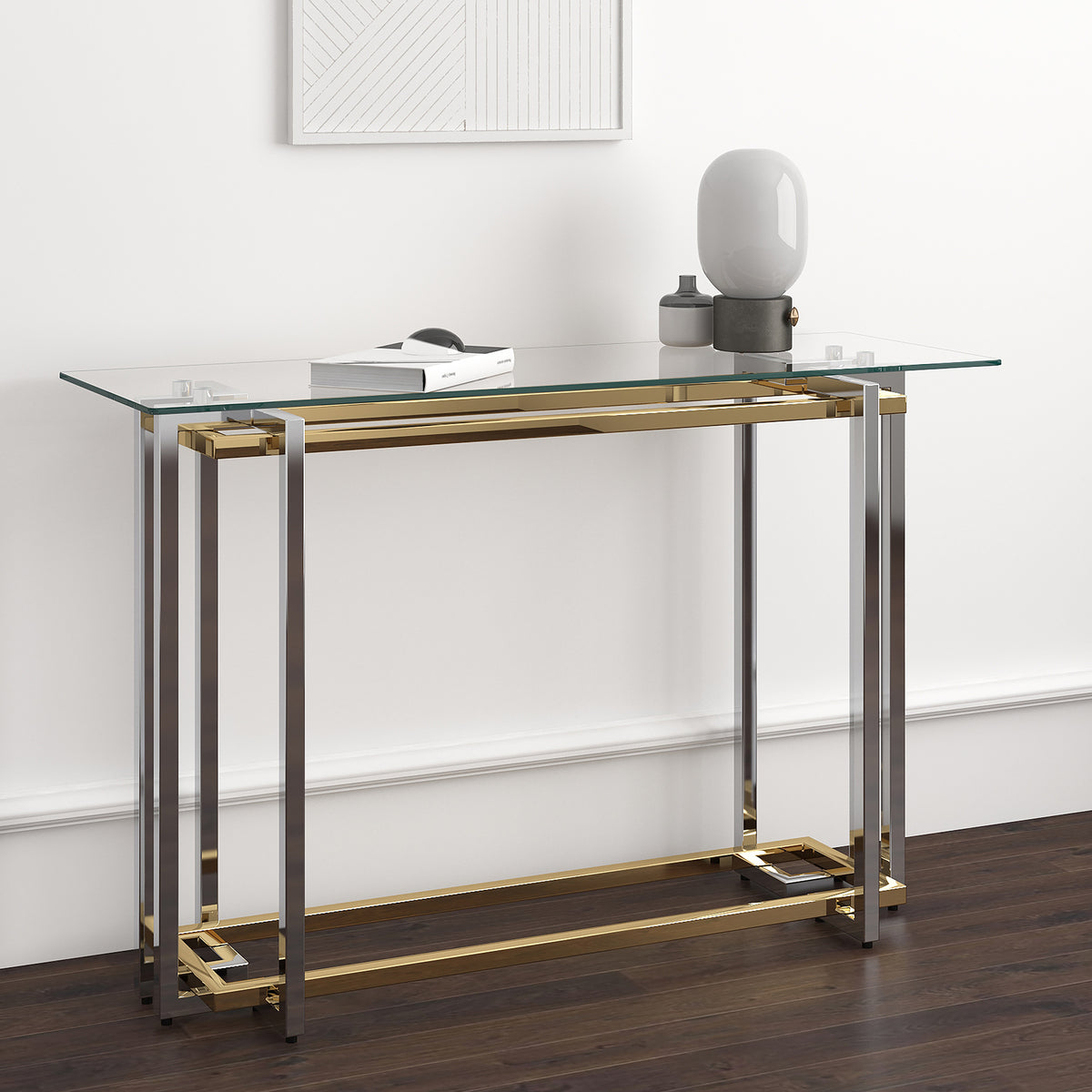 Florina Console Table, 47.25″ (Silver and Gold)