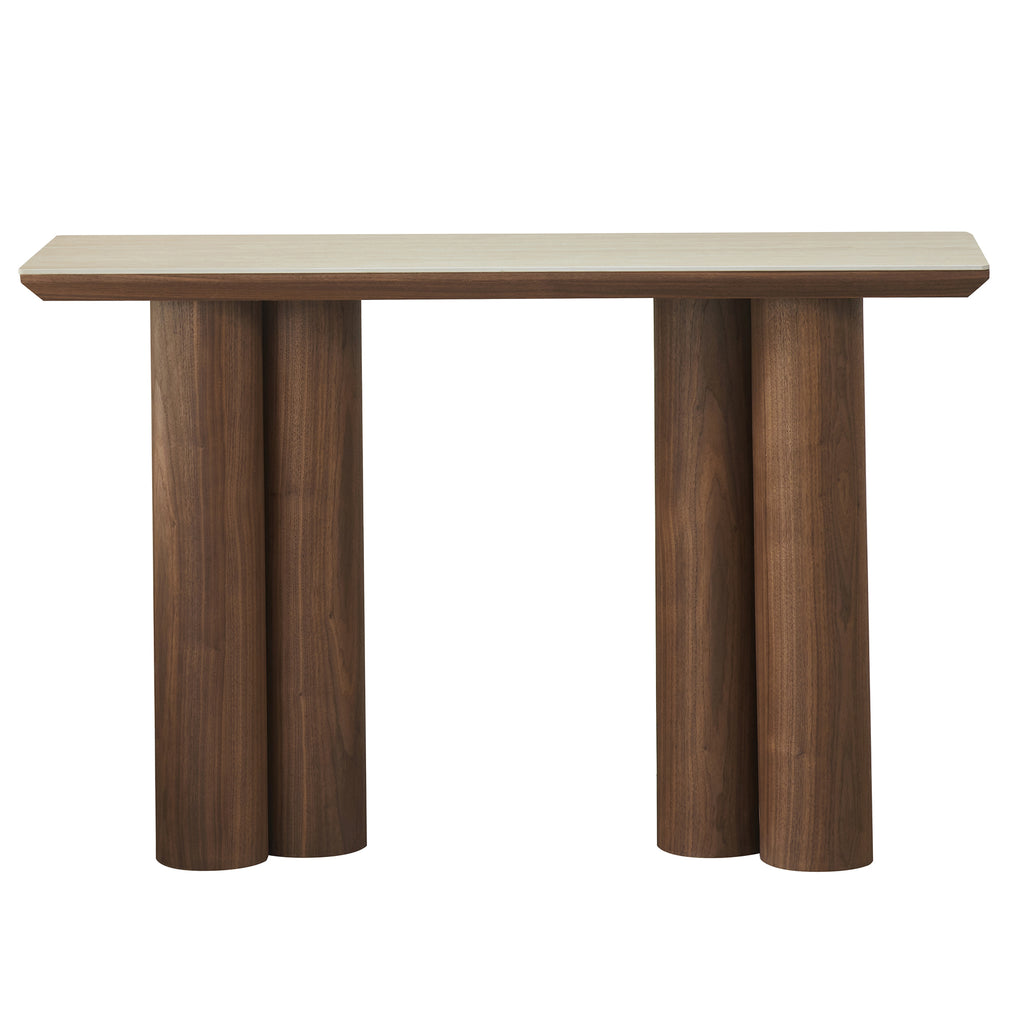 Seaton Console Table, 47.25″ (Walnut and Travertine)