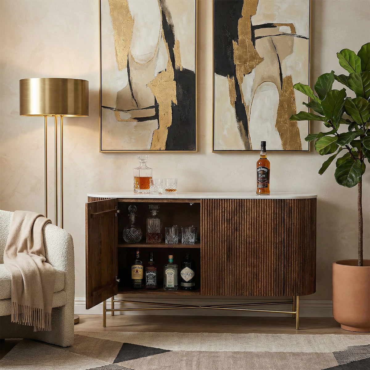 Reyna Sideboard, 57″ (Walnut and White)