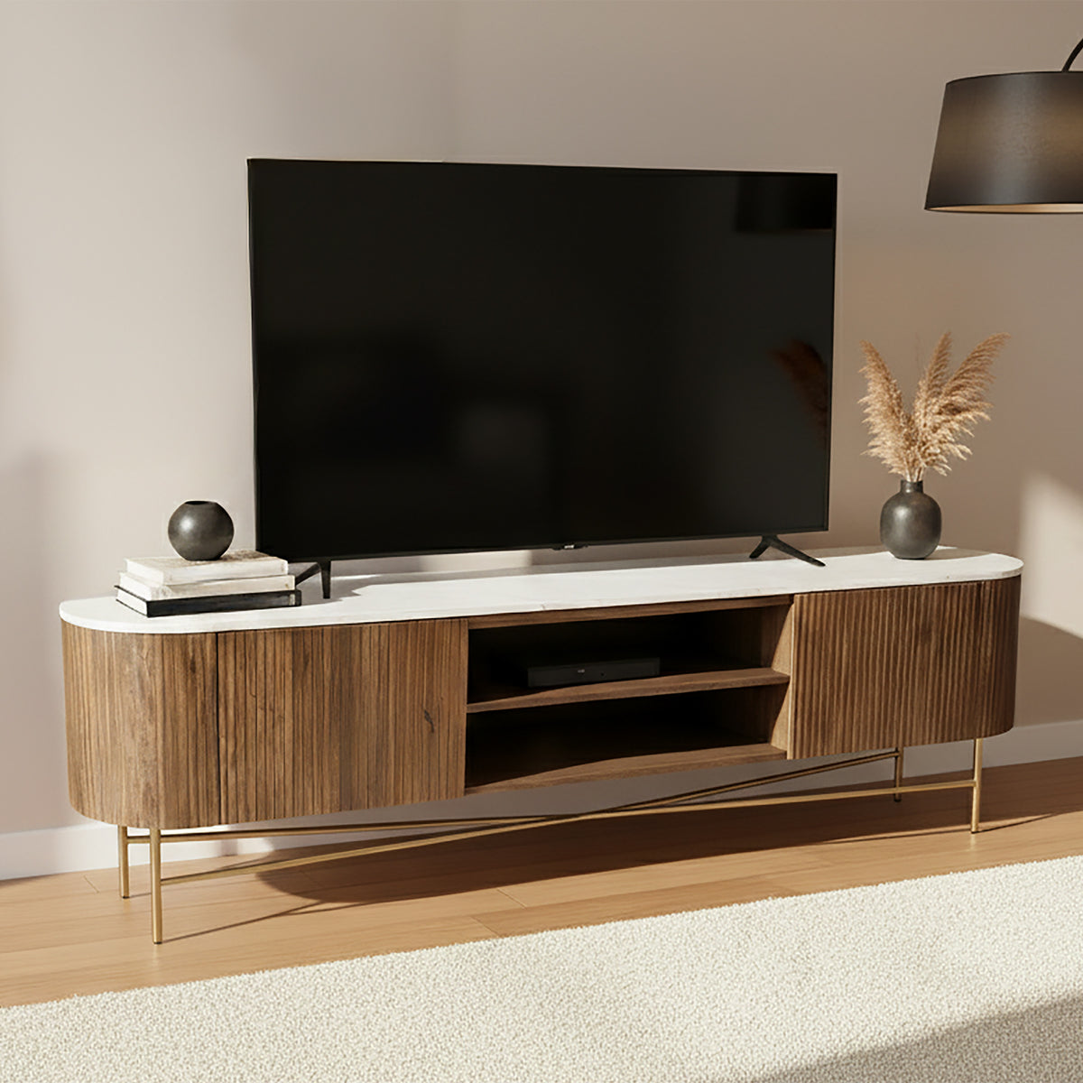 Reyna Media Cabinet, 71″ (Walnut and White)