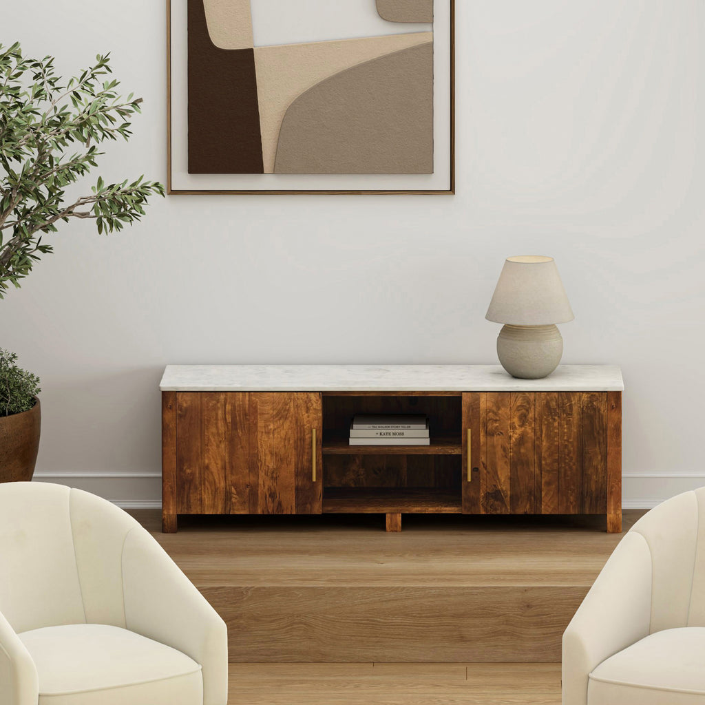 Camden Media Cabinet, 63″ (Walnut and White)