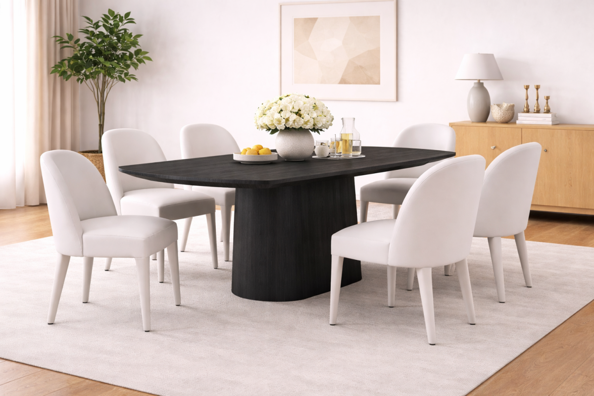 7-Piece Dining Set (Black/Beige)