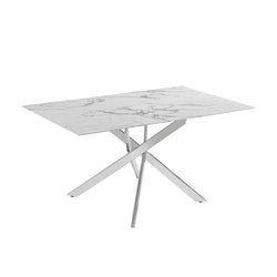 Genesis Rectangle Dining Table – Marble Finish/Silver