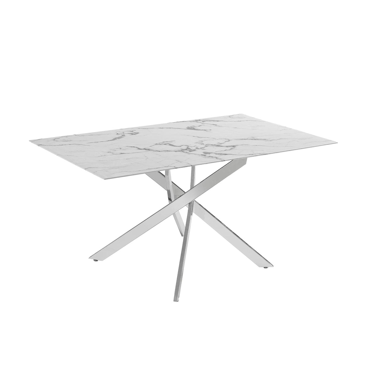 Genesis Rectangle Dining Table – Marble Finish/Silver