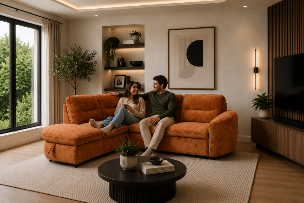 LHF Sectional Sleeper (Burnt Orange)