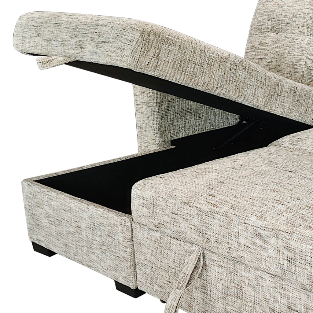 Draga Sofa with Reversible Chaise & Bed & Storage (Beige)