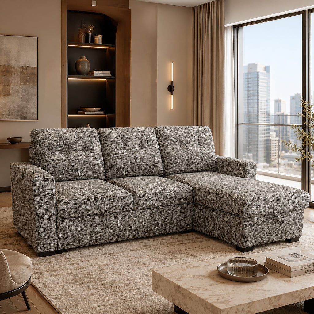 Draga Sofa with Reversible Chaise & Bed & Storage (Warm Grey)
