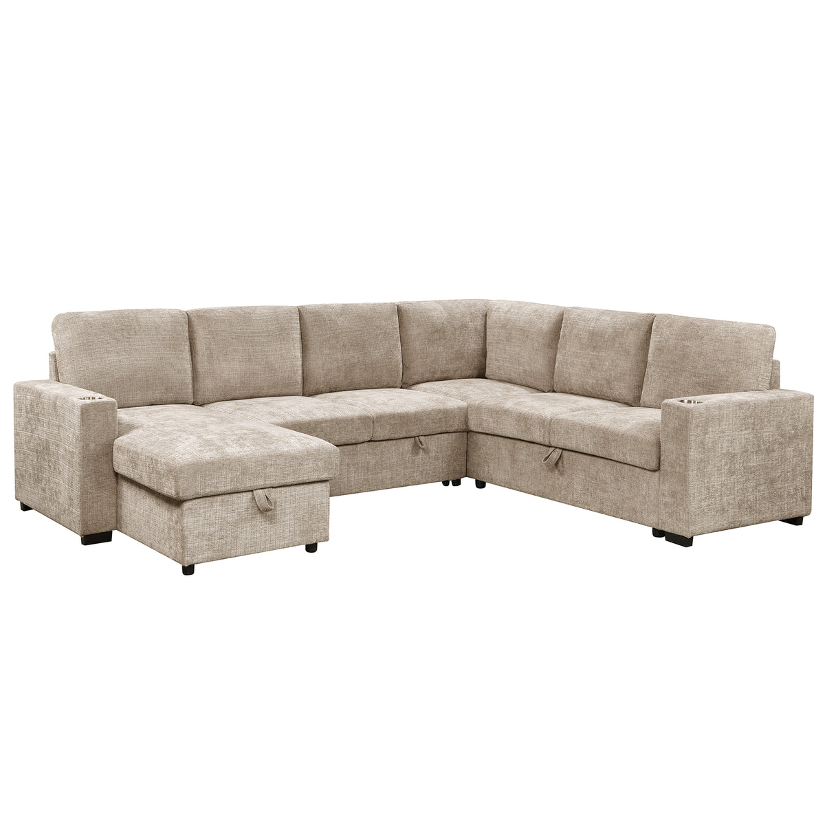 Lennox Right Sectional with Chaise & Bed & Storage (Beige)