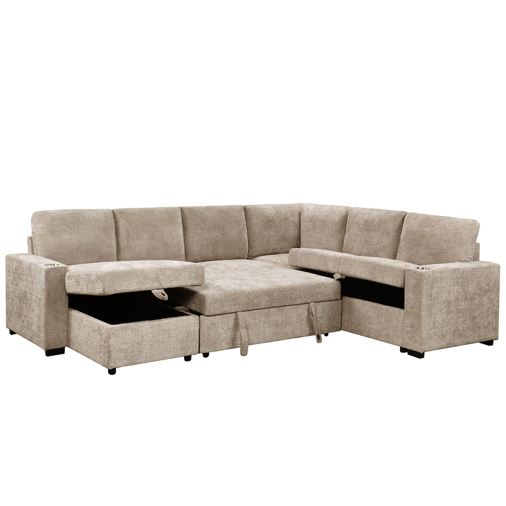 Lennox Right Sectional with Chaise & Bed & Storage (Beige)