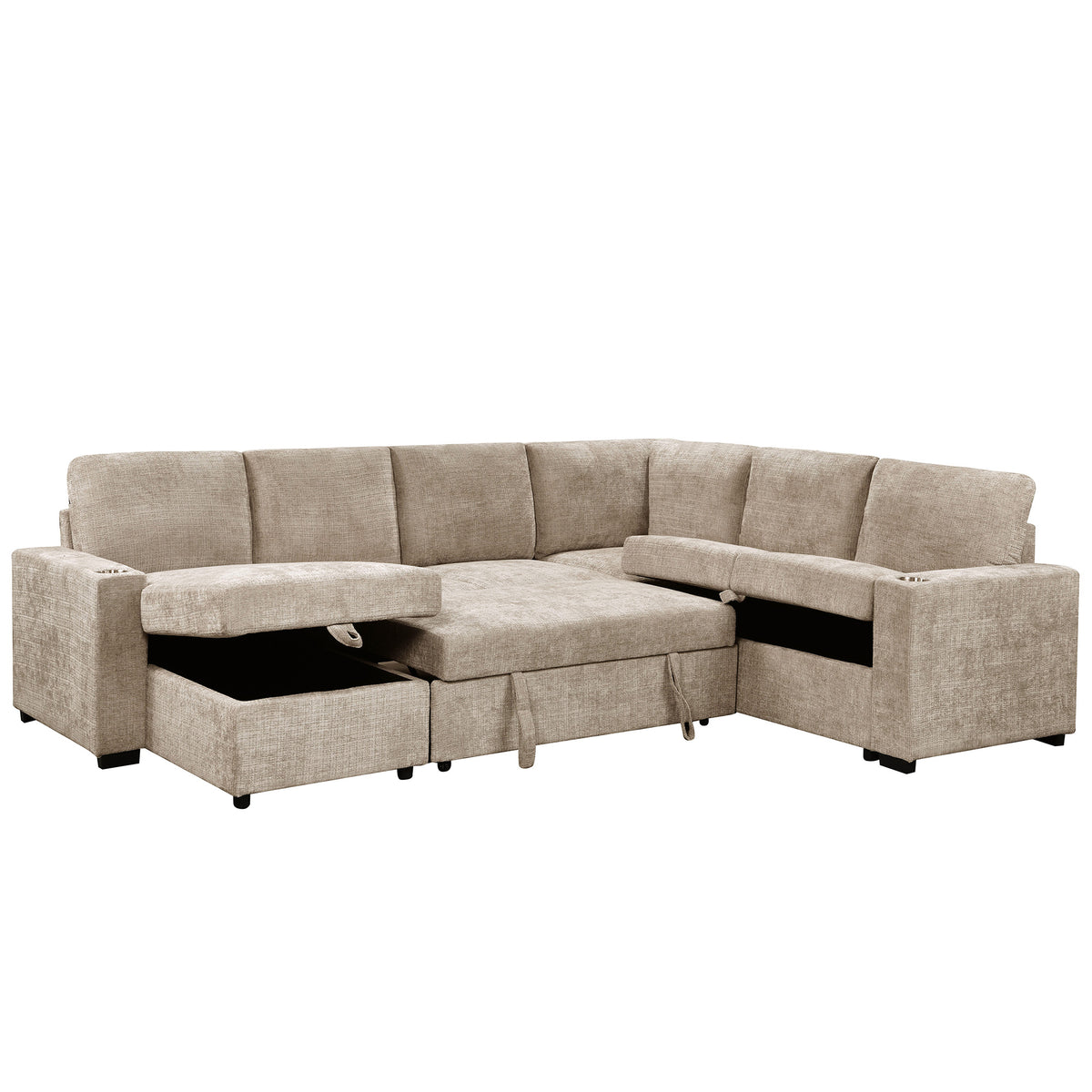 Lennox Right Sectional with Chaise & Bed & Storage (Beige)
