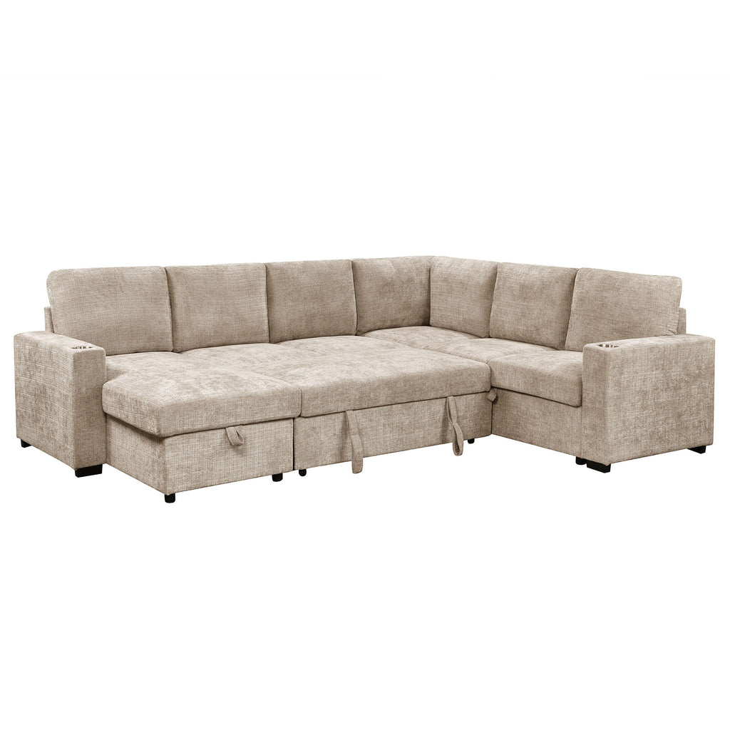 Lennox Right Sectional with Chaise & Bed & Storage (Beige)