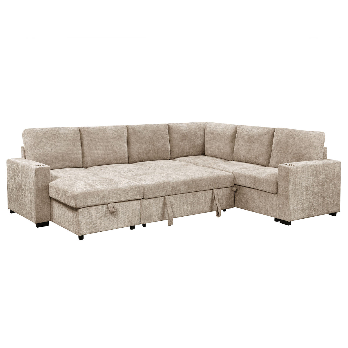 Lennox Right Sectional with Chaise & Bed & Storage (Beige)