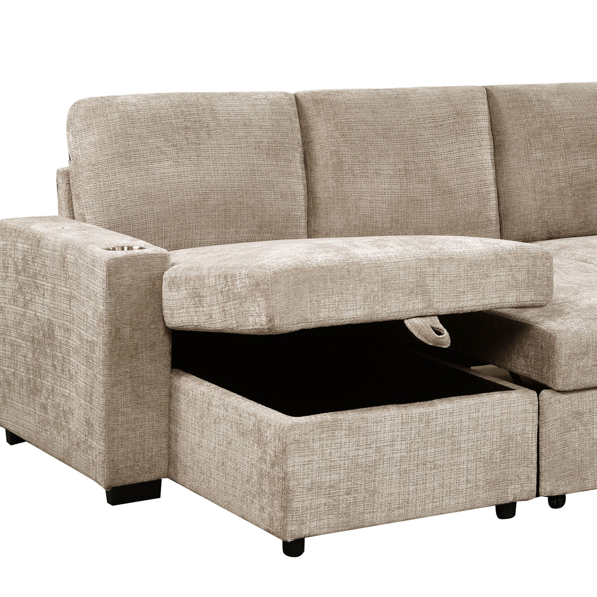 Lennox Right Sectional with Chaise & Bed & Storage (Beige)