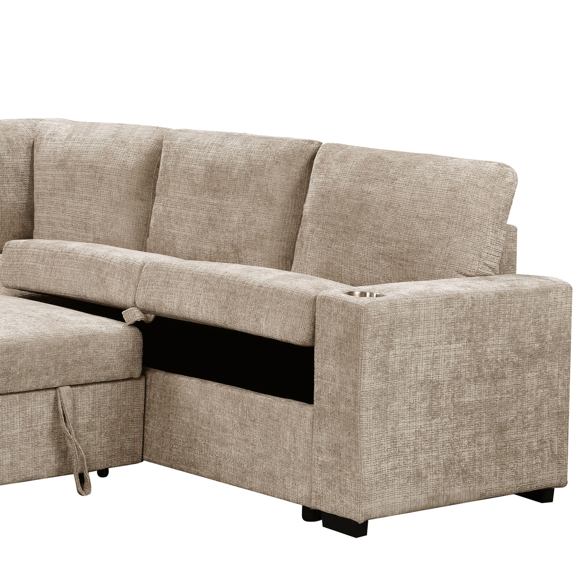 Lennox Right Sectional with Chaise & Bed & Storage (Beige)