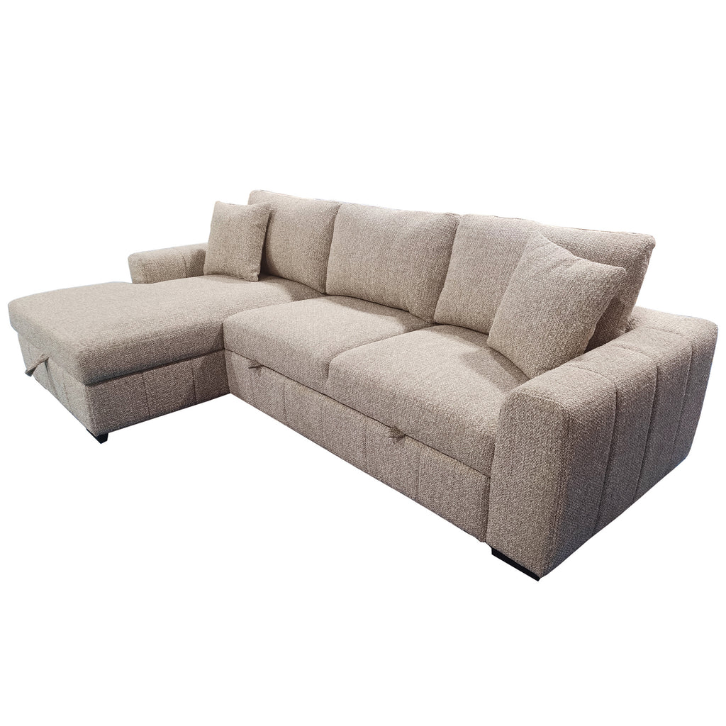 Gareth Sofa with Left Chaise & Bed & Storage (Taupe)