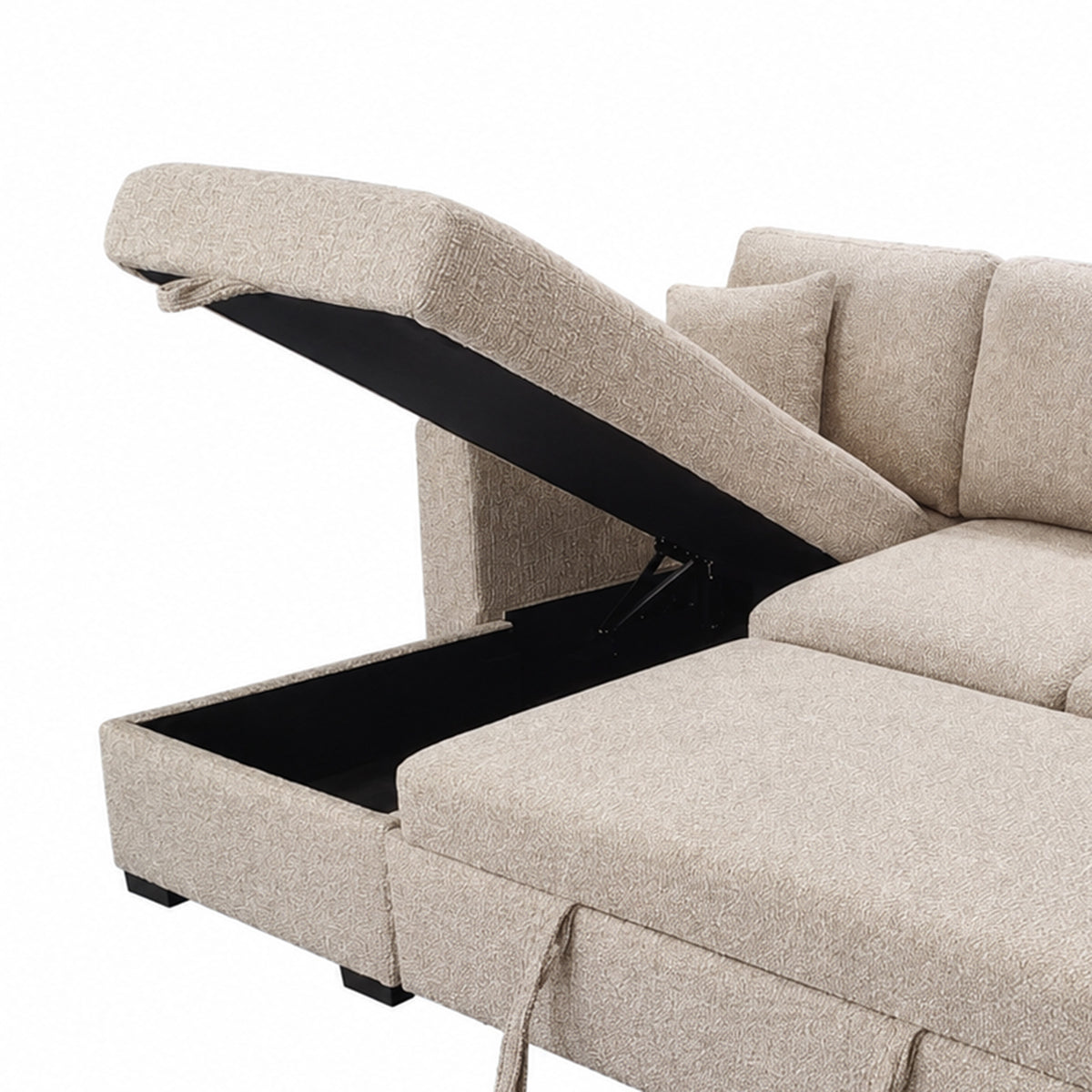 Gareth Sofa with Left Chaise & Bed & Storage (Taupe)