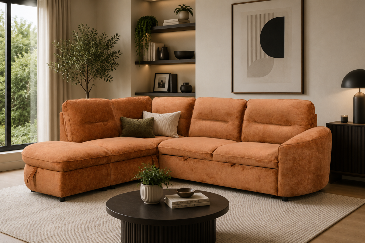 LHF Sectional Sleeper (Burnt Orange)