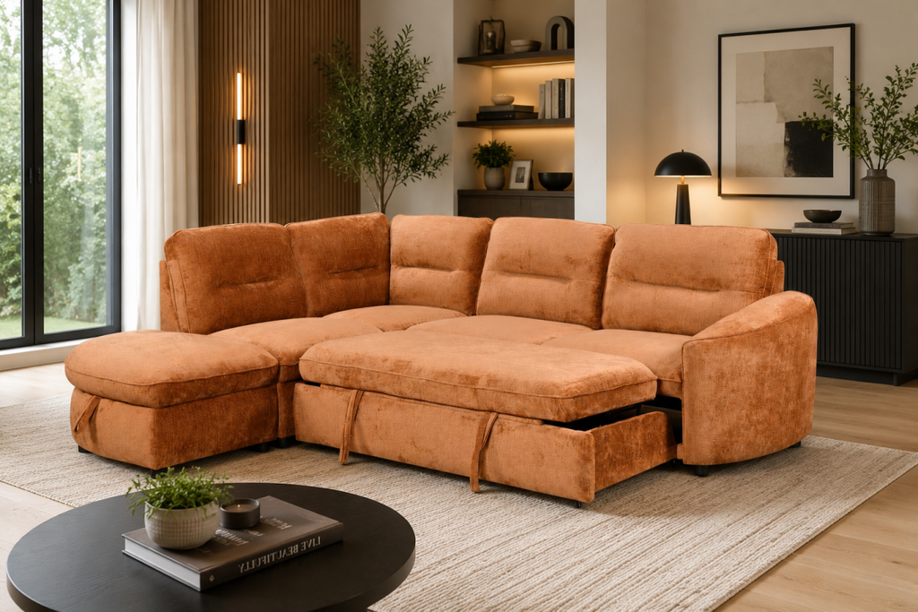 LHF Sectional Sleeper (Burnt Orange)