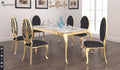 Soleil Gold Finish 79" Dining Table with 6 Ice Black Velvet Chairs